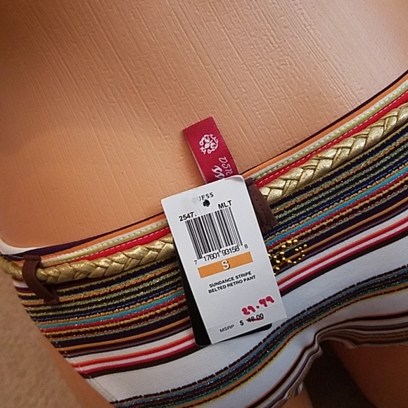 NWT Sundance multi stripe gold belt retro pant S - Picture 5 of 5